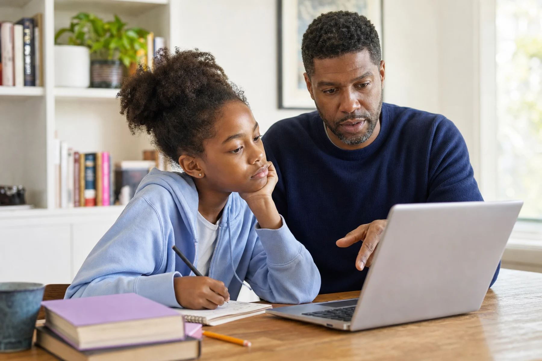 A parent and child reviewing an AI response together