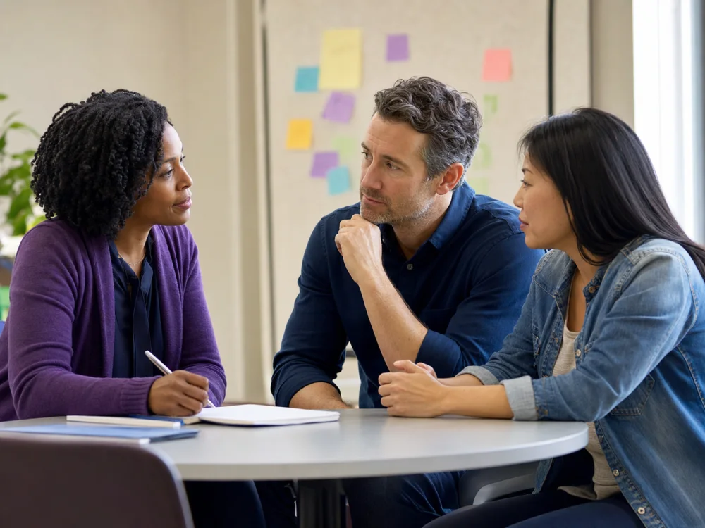 Parents speaking with a school counselor
